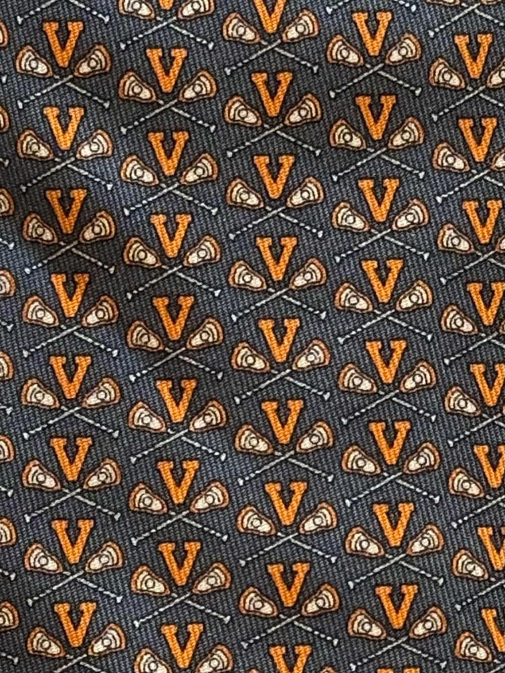 Vineyard Vines Navy Tie with Orange and Cream V Motif